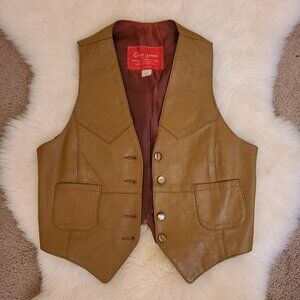 Vintage Tan Leather Lined Western Vest